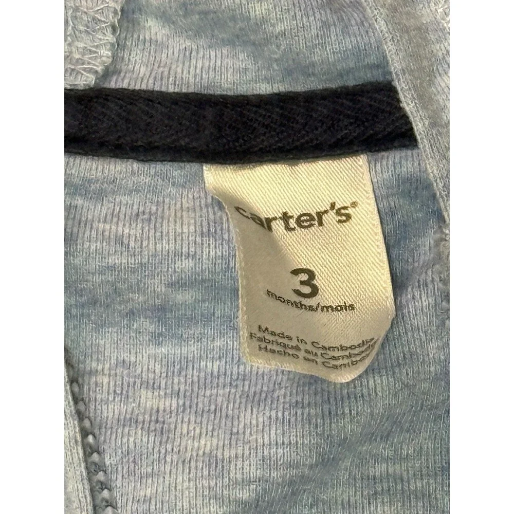 Carter's Baby Boy 3M Zip Up Hoodie Light Blue Navy Raglan Property of Mommy